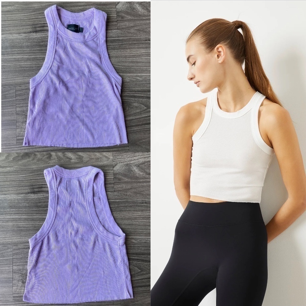 WSLY x Bandier The Rivington Ribbed Cropped Tank Purple XS